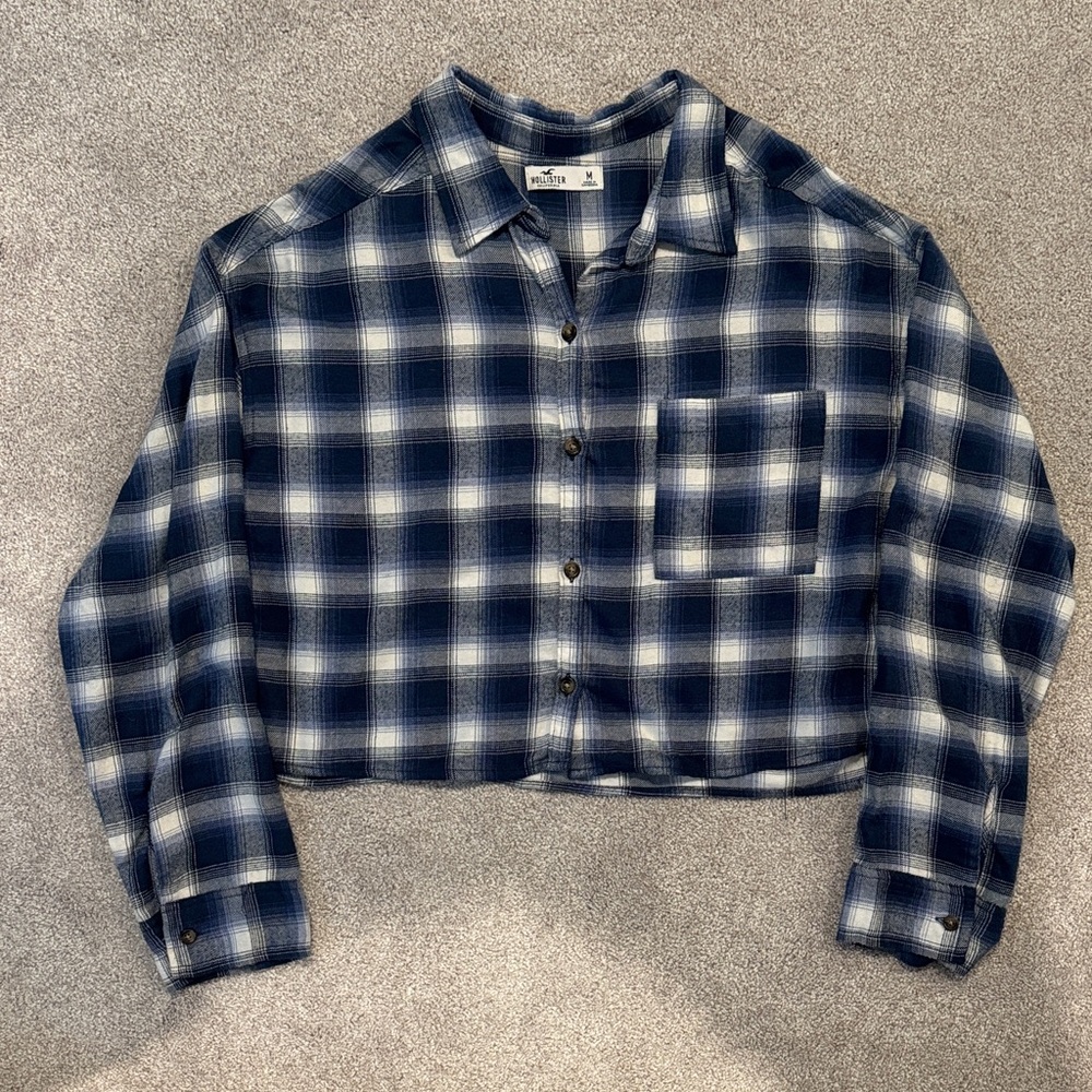 Hollister Navy and White Plaid Flannel Shirt